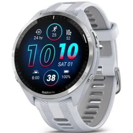 Garmin Forerunner 965 Titanium Bezel/Whitestone Case and Whitestone/Powder Gray Silicone Band